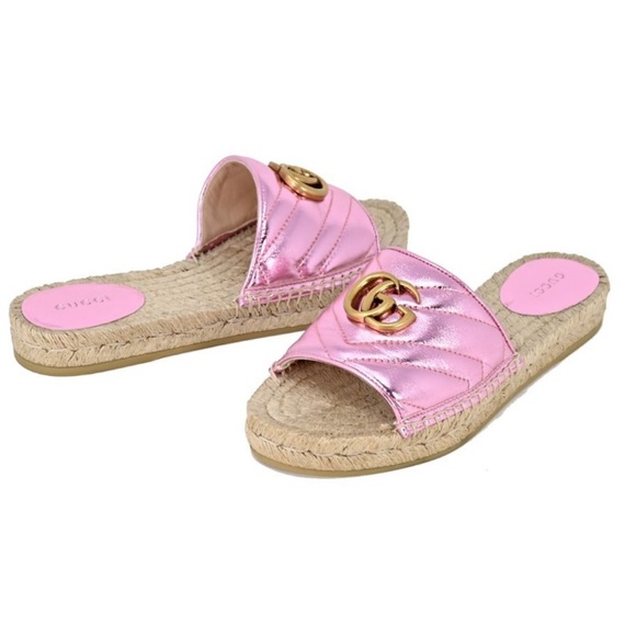 GUCCI AUTHENTIC PINK GG PILAR ESPADRILLE SLIDE SANDALS WOMENS 36.5 NIB - Picture 2 of 7